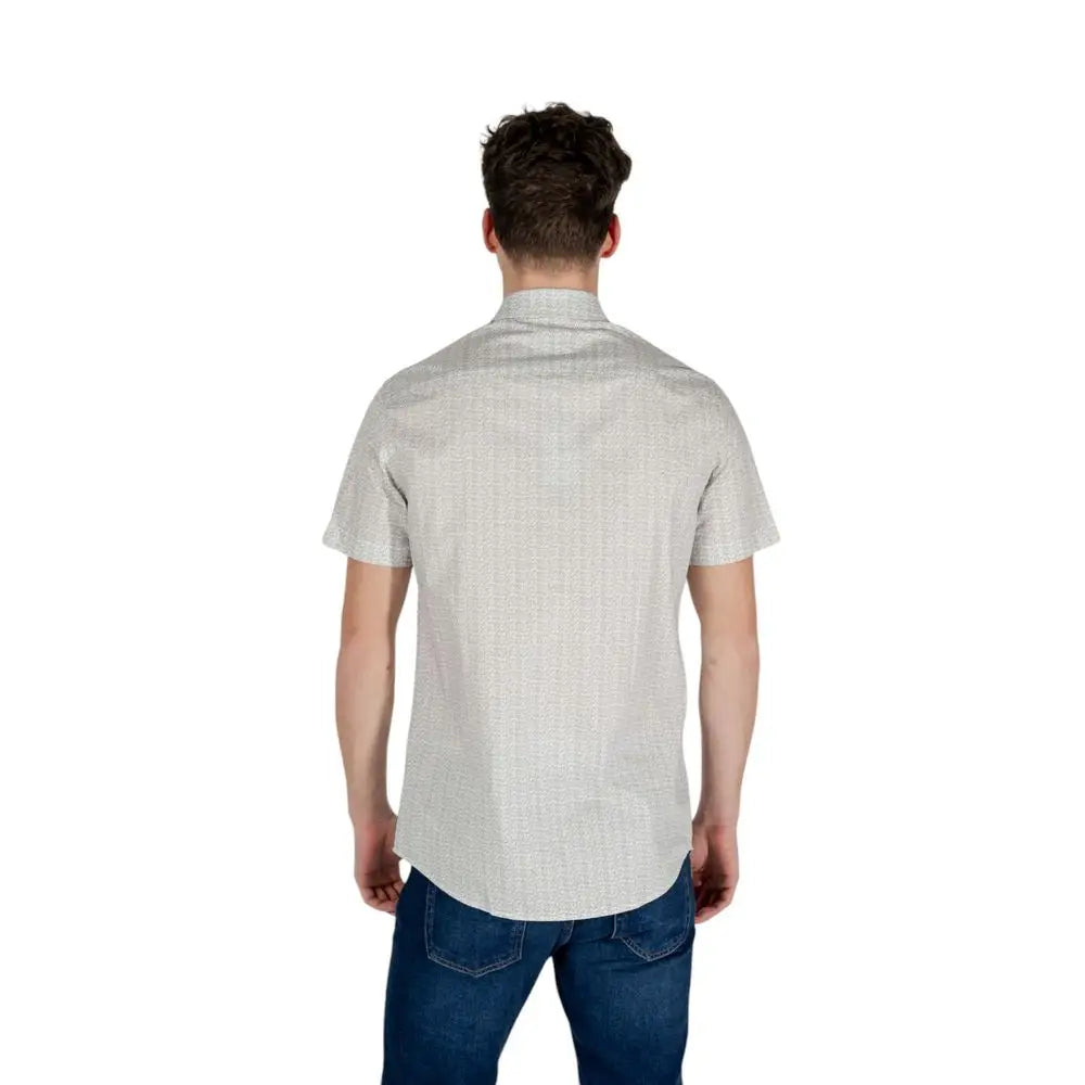 Chemise à manches courtes armani exchange en coton crème avec tissage texturé subtil gris clair