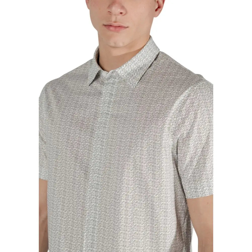 Chemise polo armani exchange gris clair manches courtes en coton avec motif monogramme subtil répétitif