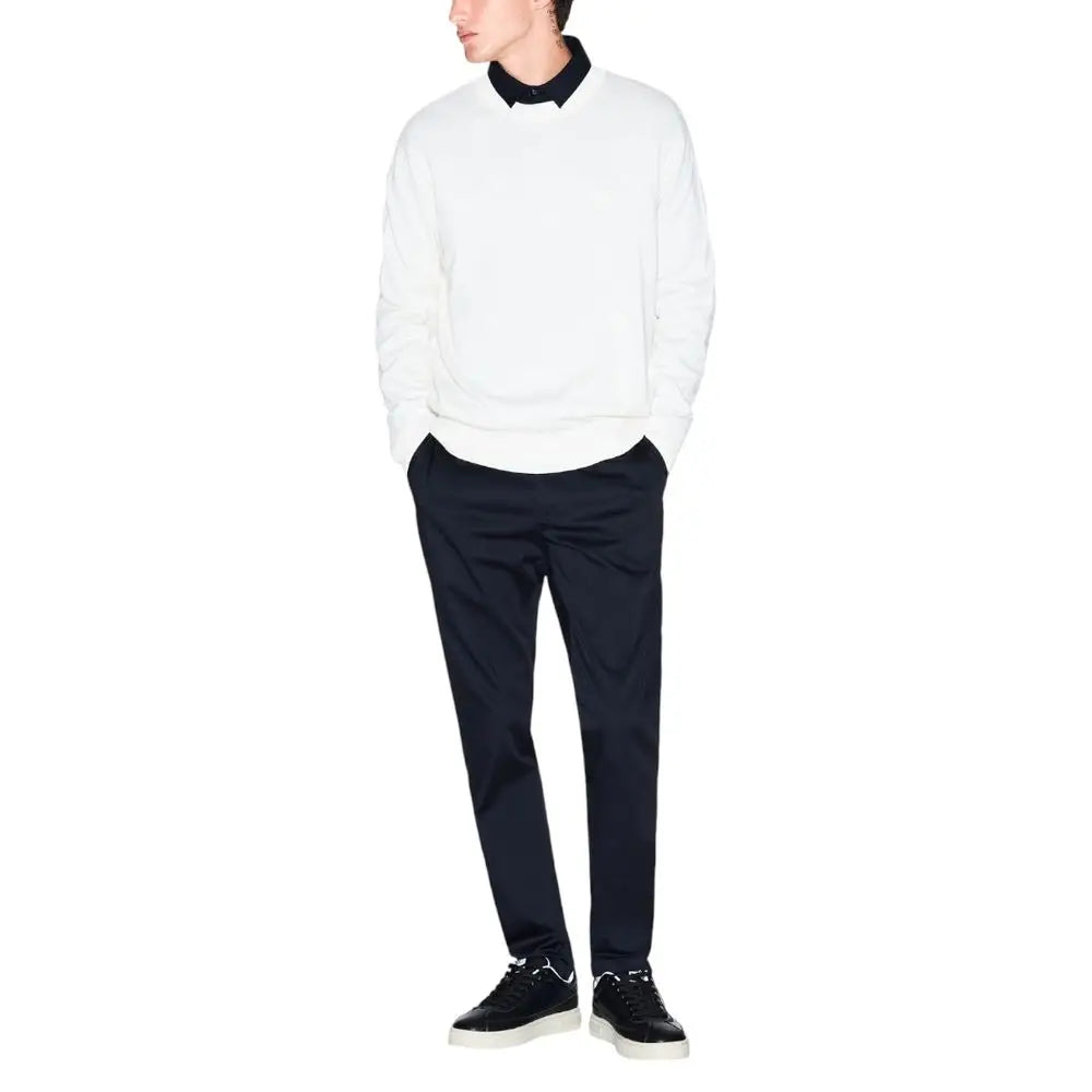 Sweatshirt armani exchange en viscose crème avec col rond blanc et col contrastant noir