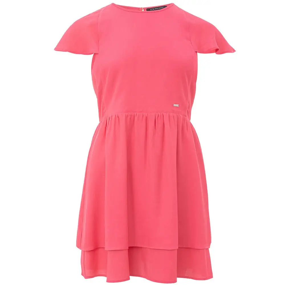 Robe courte corail vif en viscose armani exchange fuchsia avec manches courtes volantées et jupe à volants