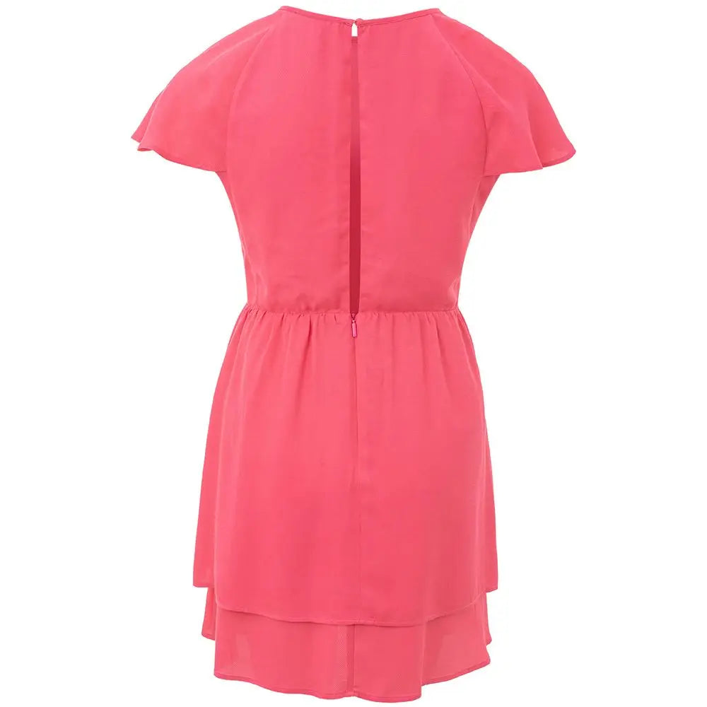 Vue arrière de la robe courte fuchsia en viscose armani exchange corail avec manches papillon et jupe à volants