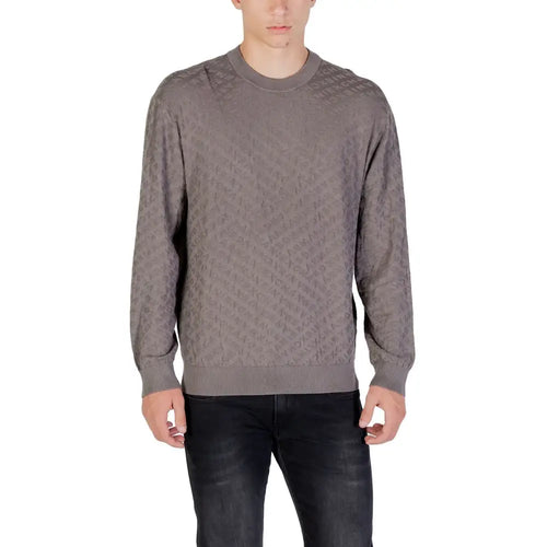 Sweatshirt armani exchange gris en polyamide avec motif diamant subtil et poignets côtelés en maille texturée