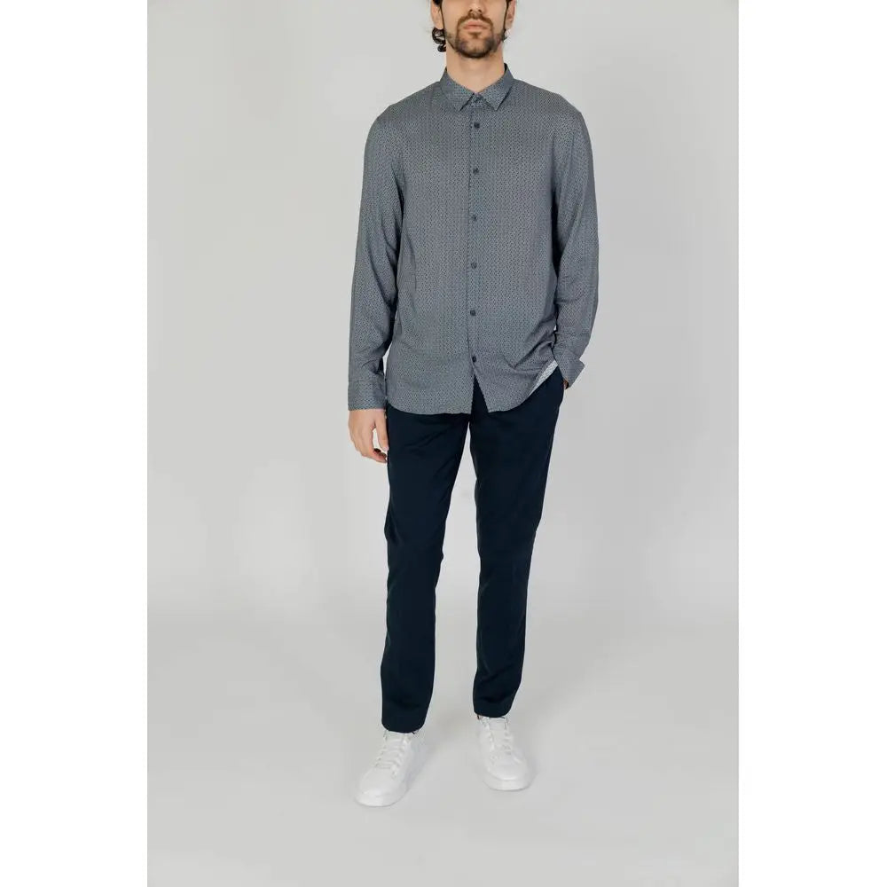 Chemise armani exchange grise en viscose avec motif géométrique subtil manches longues boutonnée