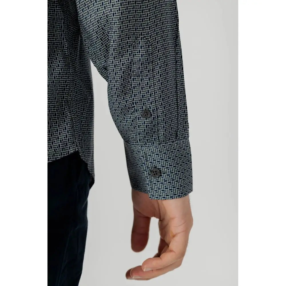 Chemise gris foncé en viscose armani exchange avec motif géométrique subtil blanc et noir