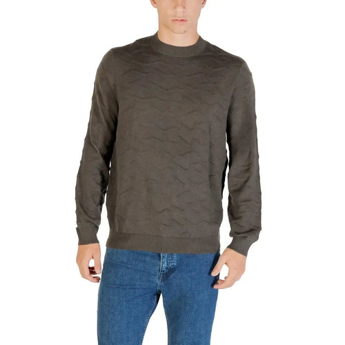 Sweatshirt armani exchange green marabou en maille texturée vert olive foncé avec motif ondulé subtil