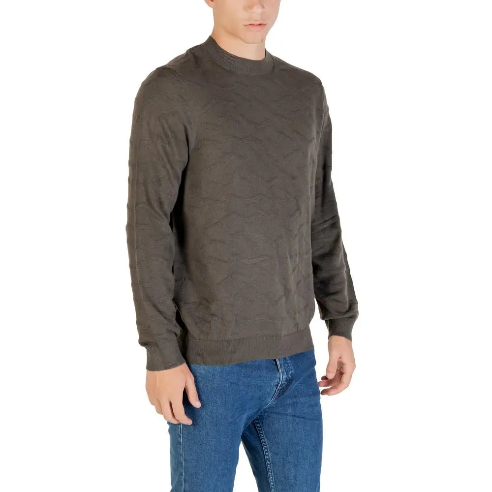 Armani Exchange green marabou sweatshirt en maille texturée vert olive foncé avec col et poignets côtelés
