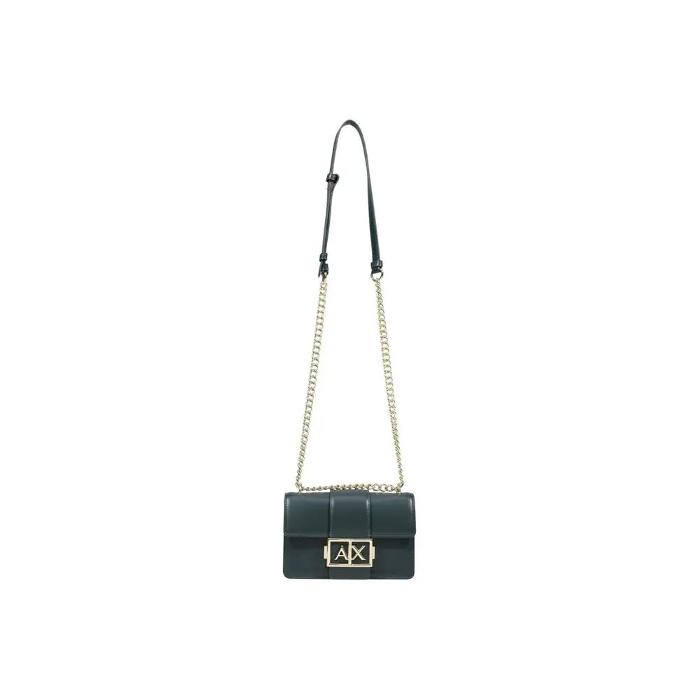 Sac bandoulière Armani Exchange vert en polyester avec cuir matelassé vert foncé et chaîne à fermoir logo or