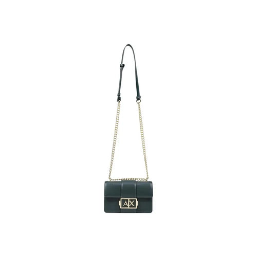 Sac bandoulière Armani Exchange vert en polyester avec cuir matelassé vert foncé et chaîne à fermoir logo or