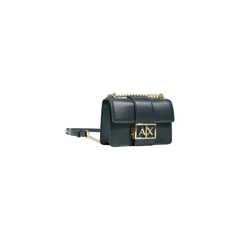 Sac bandoulière vert foncé en cuir Armani Exchange avec chaîne dorée et fermoir logo rectangulaire en polyester