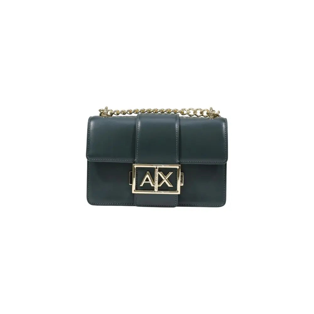 Sac bandoulière en cuir vert foncé armani exchange avec chaîne dorée et fermoir logo ax en polyester