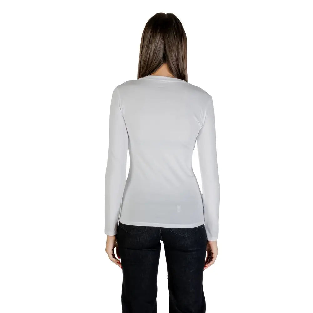 Armani Exchange tshirt blanc manche longue en coton avec col rond simple et tissu lisse