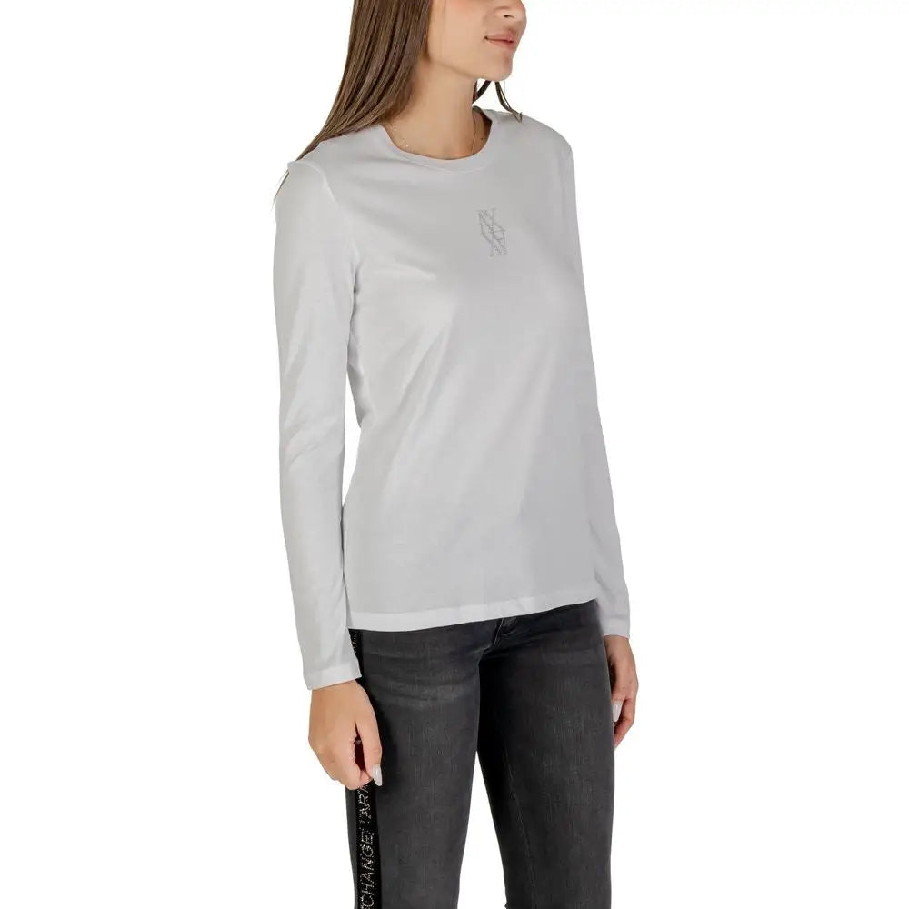 Haut à manches longues en coton blanc armani exchange avec logo brodé discret gris clair sur la poitrine