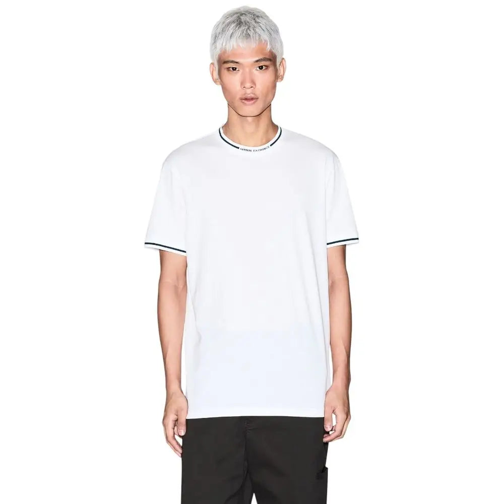T-shirt blanc en coton armani exchange avec bordure noire au col et aux manches