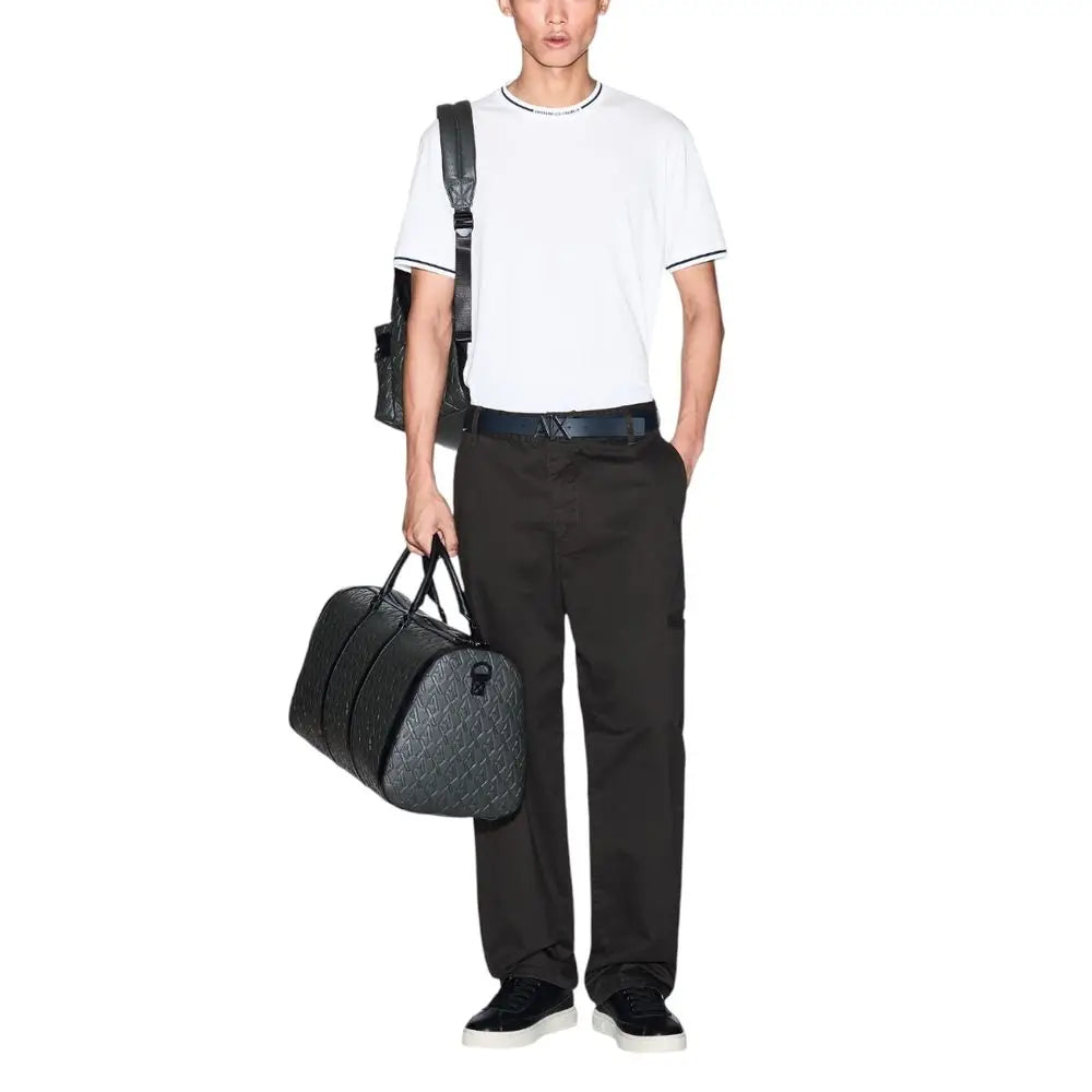 Sac de voyage en cuir matelassé noir armani exchange avec poignées et fermeture éclair avant
