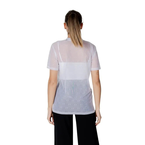 T-shirt armani exchange blanc en polyamide avec mesh transparent et bande horizontale solide au niveau de la poitrine