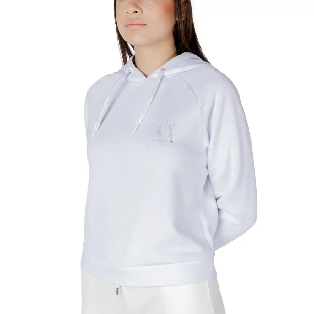 Armani Exchange white viscose hoodie with subtle embroidered logo on the chest in a casual style