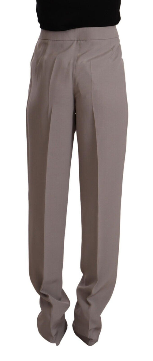 Pantalon long en soie marron taille haute Armani, coupe tapered, vue détaillée du pantalon élégant et sophistiqué.