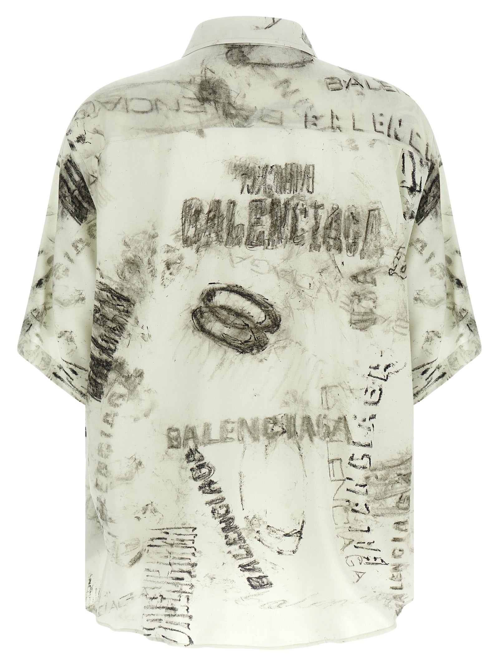 Chemise gris en viscose de Balenciaga, vue de face, avec col élégant et manches longues.