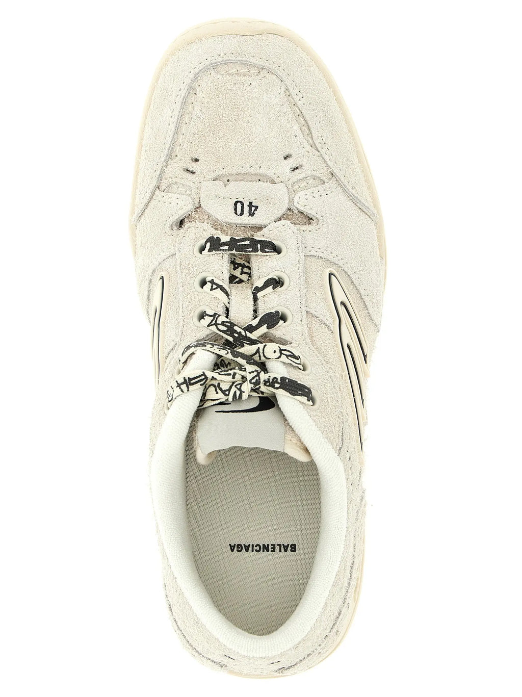 Baskets compensées balenciaga en cuir bovin beige en daim avec lacets graphiques noirs et semelle en caoutchouc blanche
