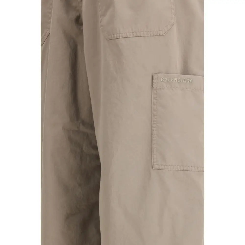 Pantalon cargo beige balenciaga en coton avec logo tissé discret sur la poche avant pour un style décontracté