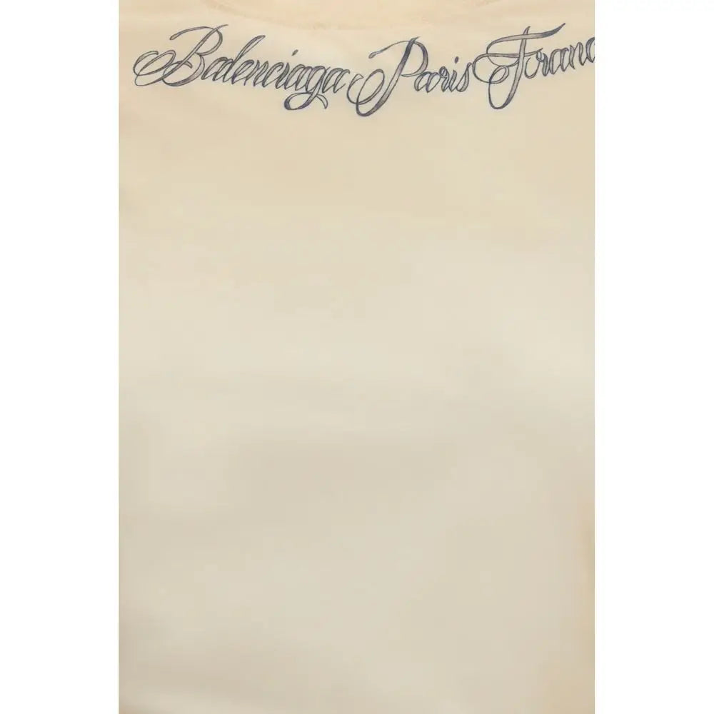 Beige balenciaga paris france cotton t shirt with elegant black cursive script on beige paper design