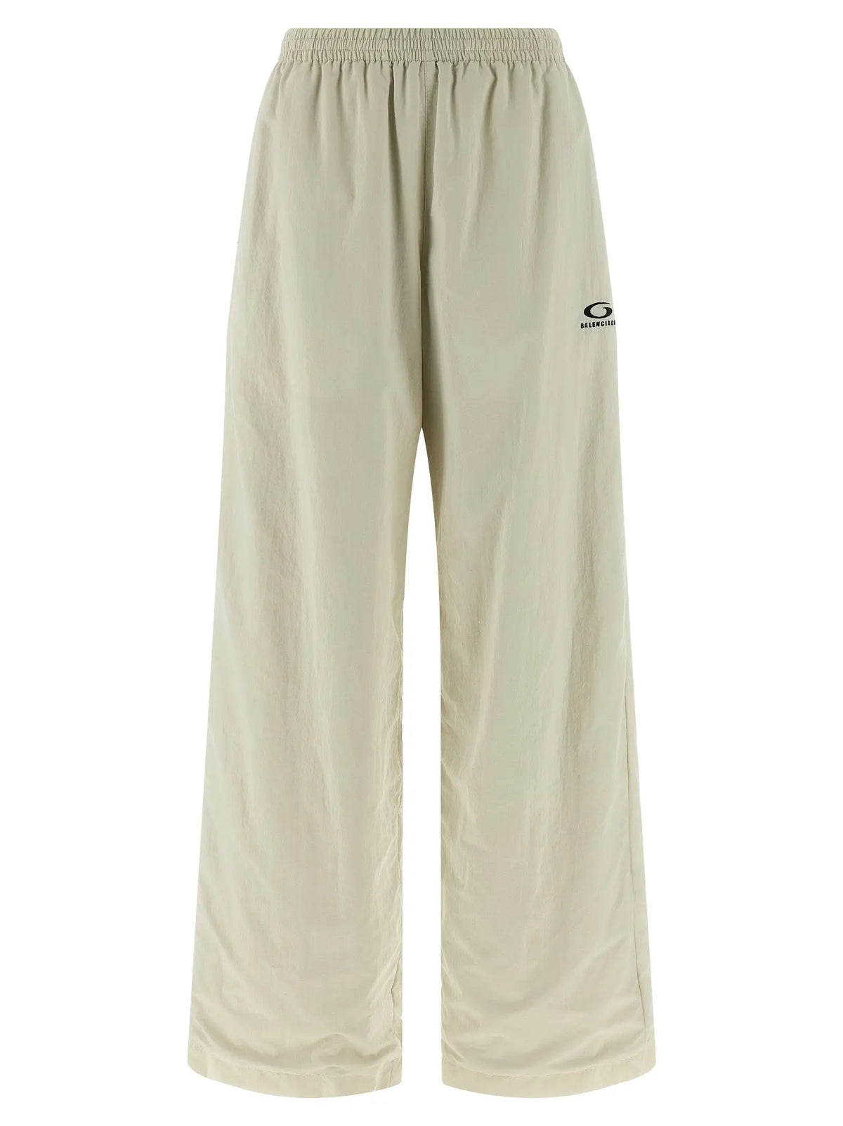 Pantalon de survêtement balenciaga beige en polyamide à jambes larges avec taille élastique et petit logo noir