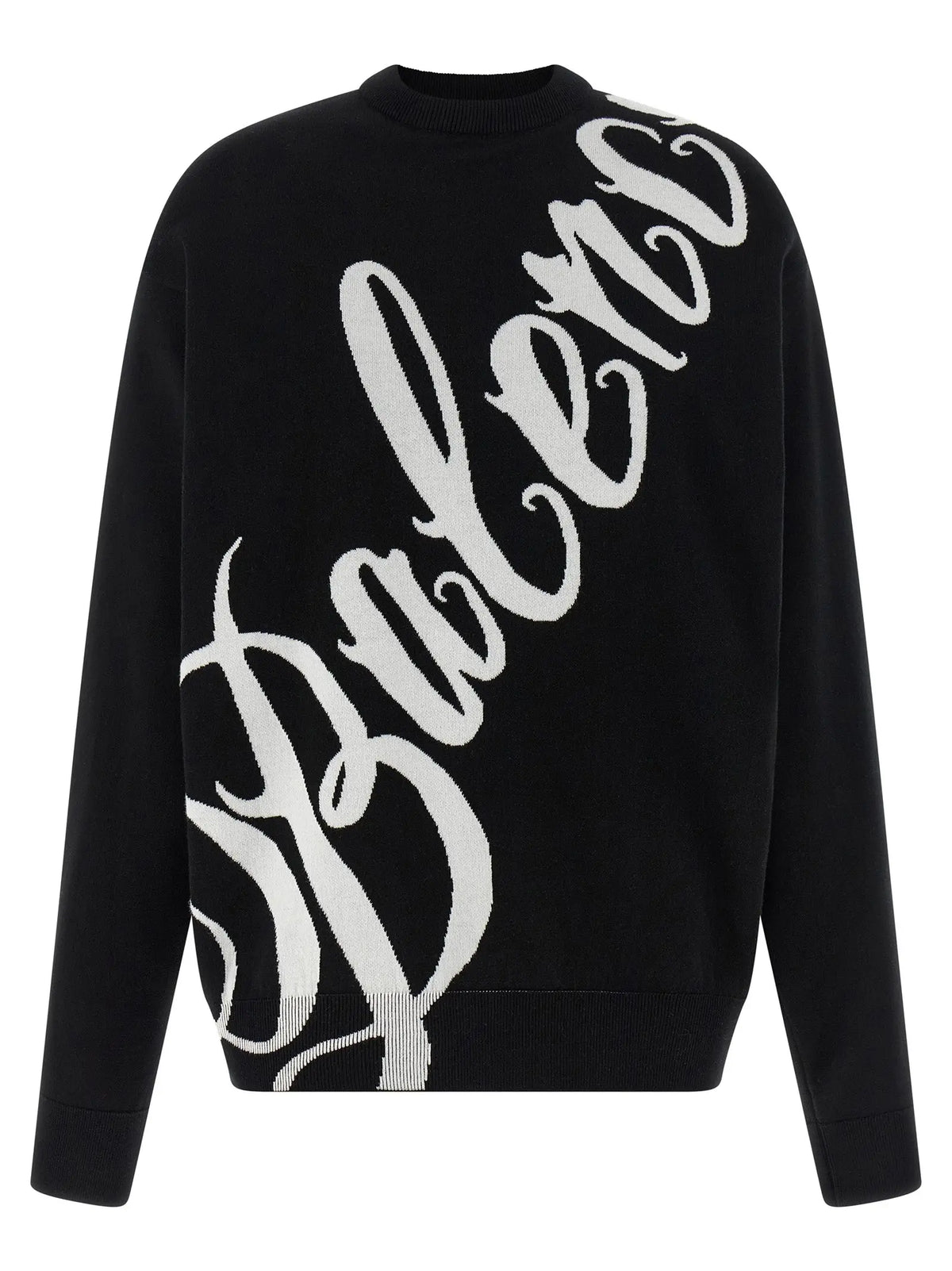 Cardigan en coton bicolore balenciaga noir avec logo balenciaga blanc en écriture cursive diagonale sur le devant