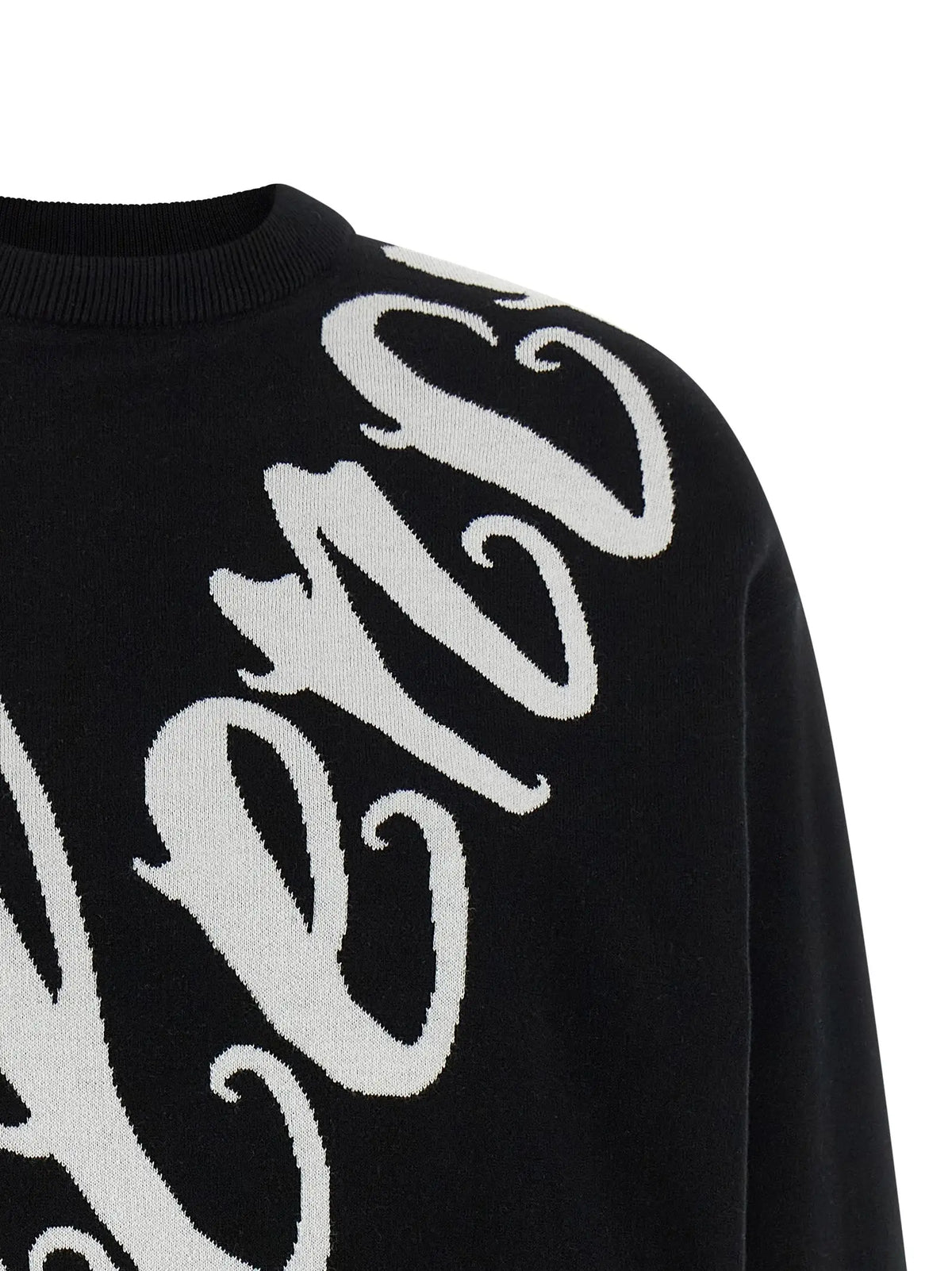 Cardigan en coton bicolore balenciaga noir avec logo cursif blanc audacieux sur la poitrine