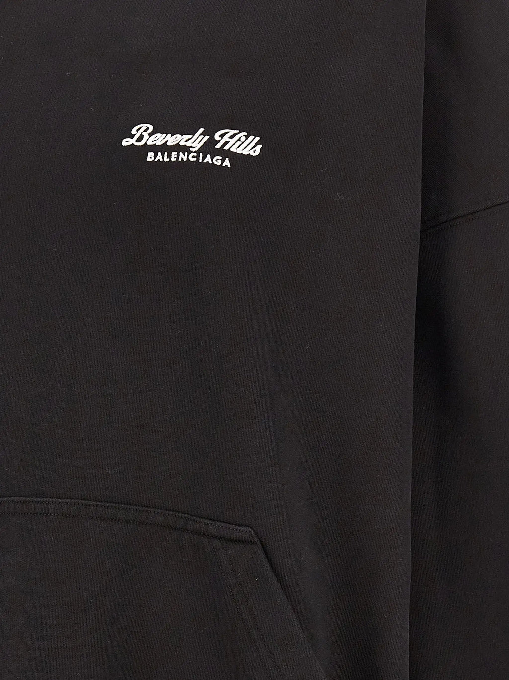 Sweat à capuche balenciaga bicolor en coton noir avec logo brodé blanc beverly hills et nom de la marque dessous
