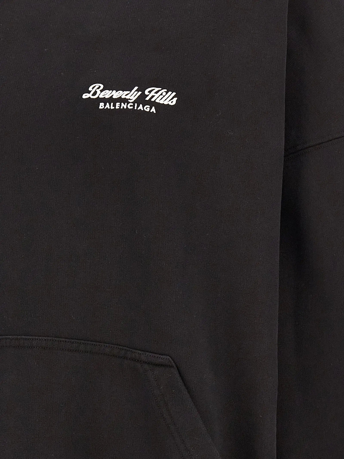 Sweat à capuche balenciaga bicolor en coton noir avec logo brodé blanc beverly hills et nom de la marque dessous