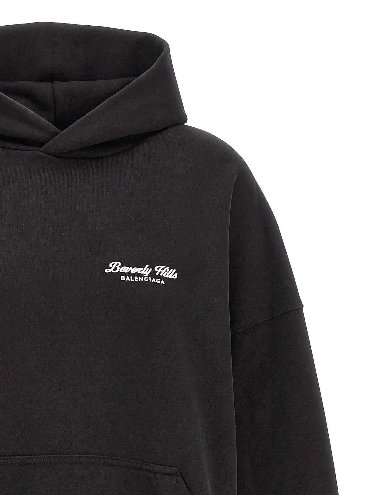 Hoodie balenciaga bicolor en coton noir avec logo brodé beverly hills blanc sur la poitrine
