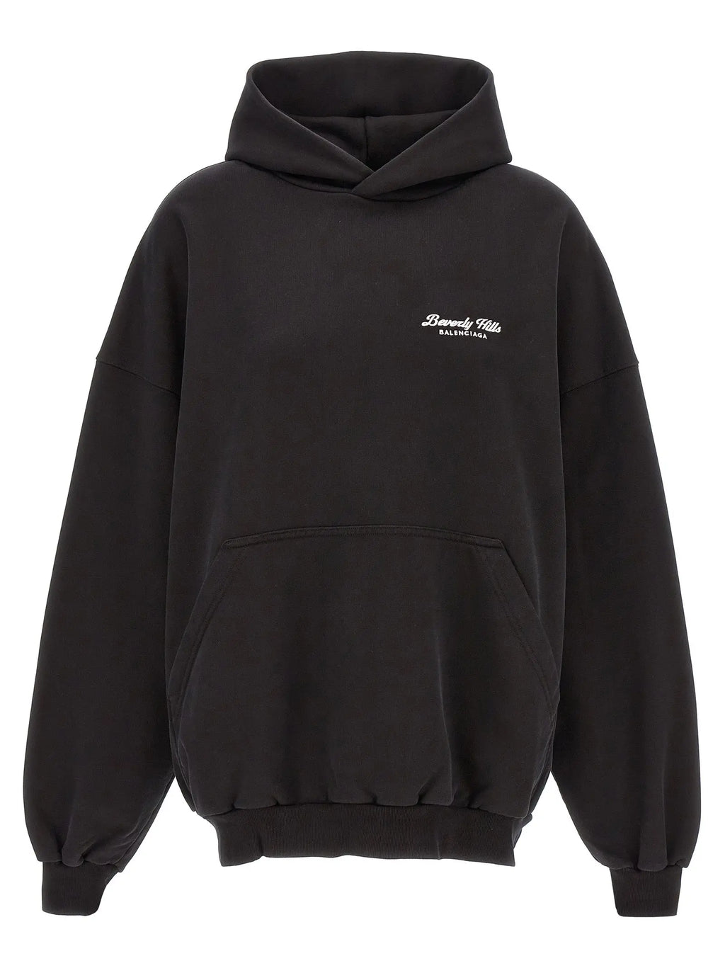Sweat à capuche oversize noir en coton balenciaga avec broderies blanches beverly hills et balenciaga sur la poitrine