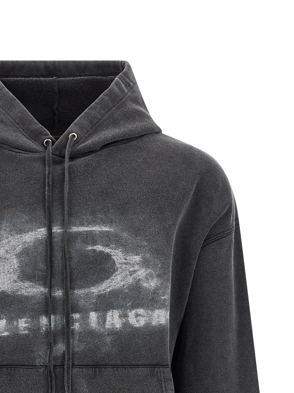 Sweatshirt bicolor en coton balenciaga gris foncé avec logo délavé et effet usé sur le devant
