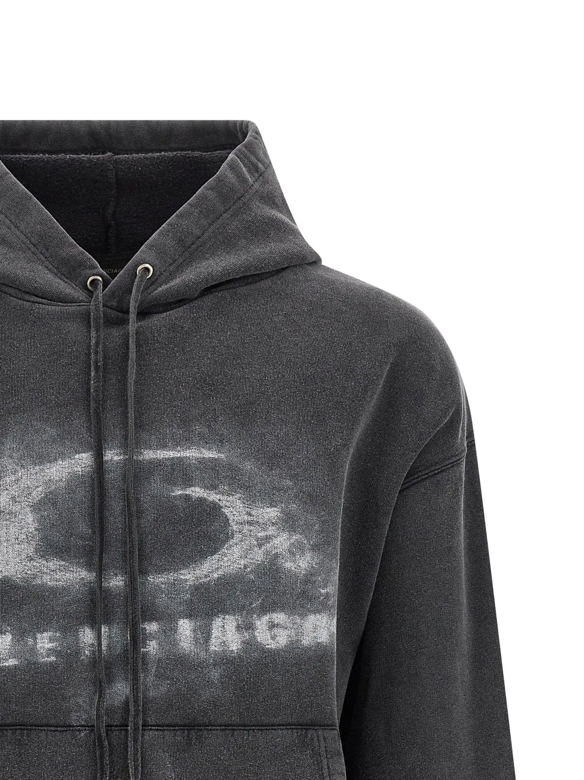 Sweatshirt bicolor en coton balenciaga gris foncé avec logo délavé et effet usé sur le devant