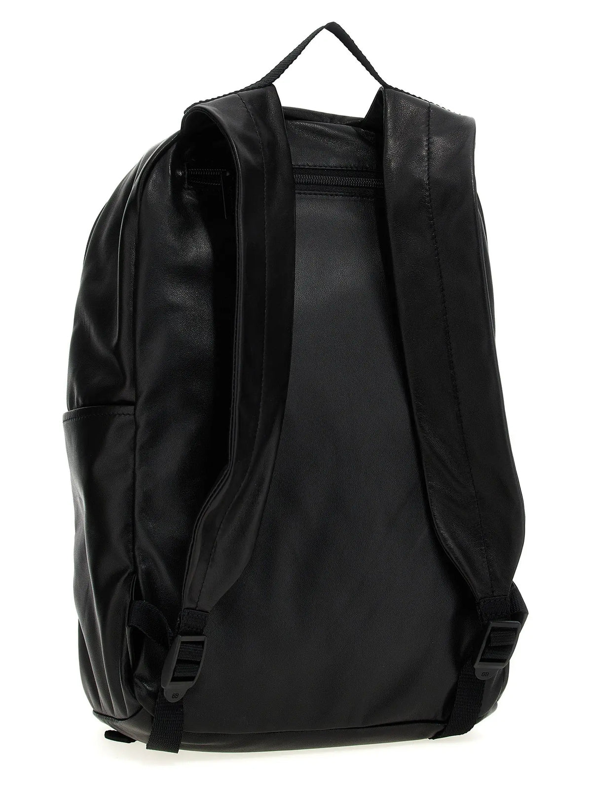 Sac à dos balenciaga bicolor en cuir dagneau noir avec bretelles ajustables et poignée supérieure vue de dos