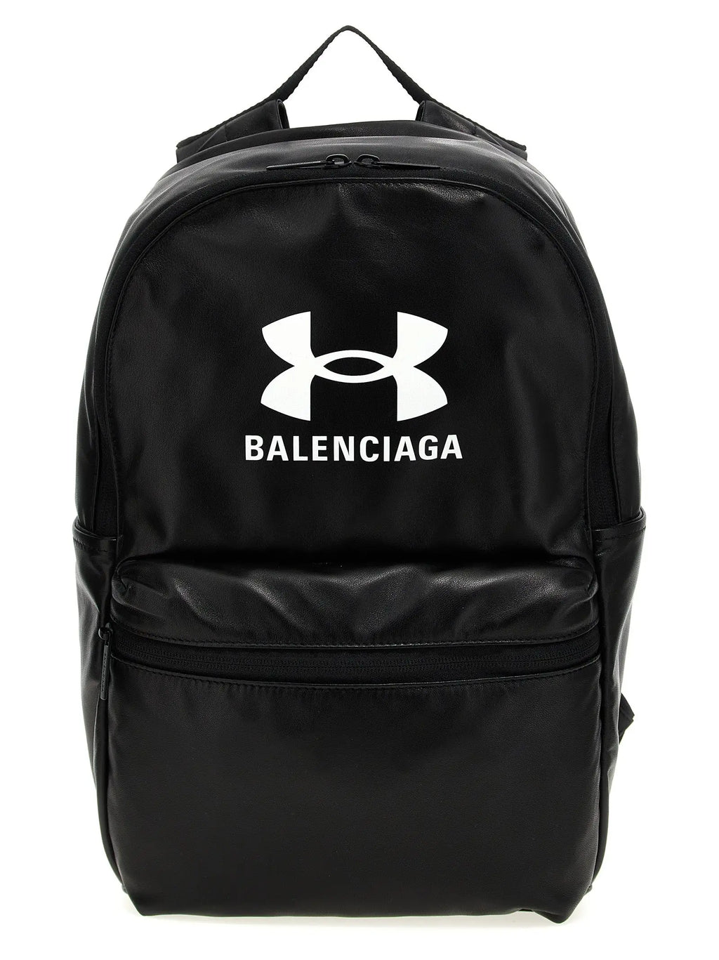 Sac à dos balenciaga bicolor en cuir dagneau noir avec finition brillante et logo blanc balenciaga x under armour visible