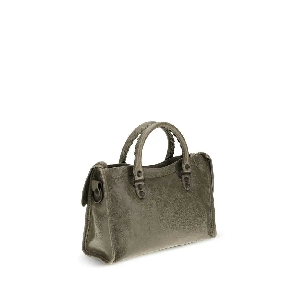 Sac à main Balenciaga bicolor en cuir dagneau olive avec poignées tressées et texture embossée