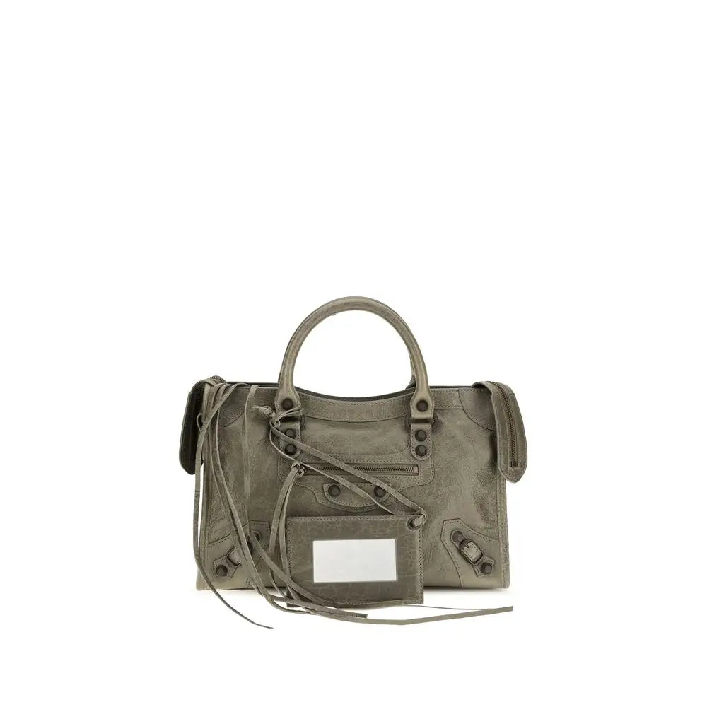 Sac à main balenciaga bicolor lamb ovis aries en cuir olive structuré avec détails métalliques