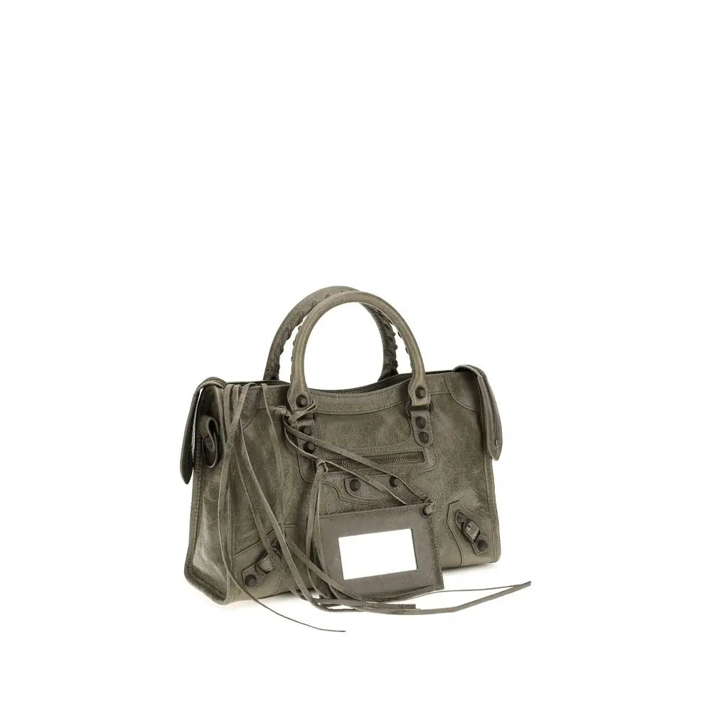 Sac balenciaga bicolor lamb ovis aries en cuir distressed vert olive avec poignées tressées et accessoires métalliques
