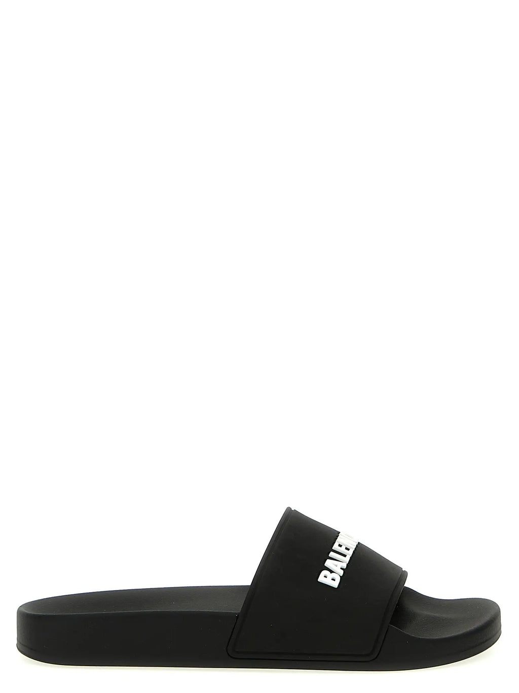 Sandale slide en caoutchouc noir balenciaga avec logo blanc sur la bride balenciaga bicolor plastic slides
