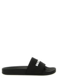 Sandale slide en caoutchouc noir balenciaga avec logo blanc sur la bride balenciaga bicolor plastic slides