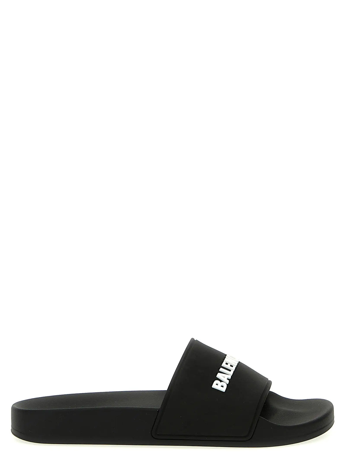 Sandale slide en caoutchouc noir balenciaga avec logo blanc sur la bride balenciaga bicolor plastic slides