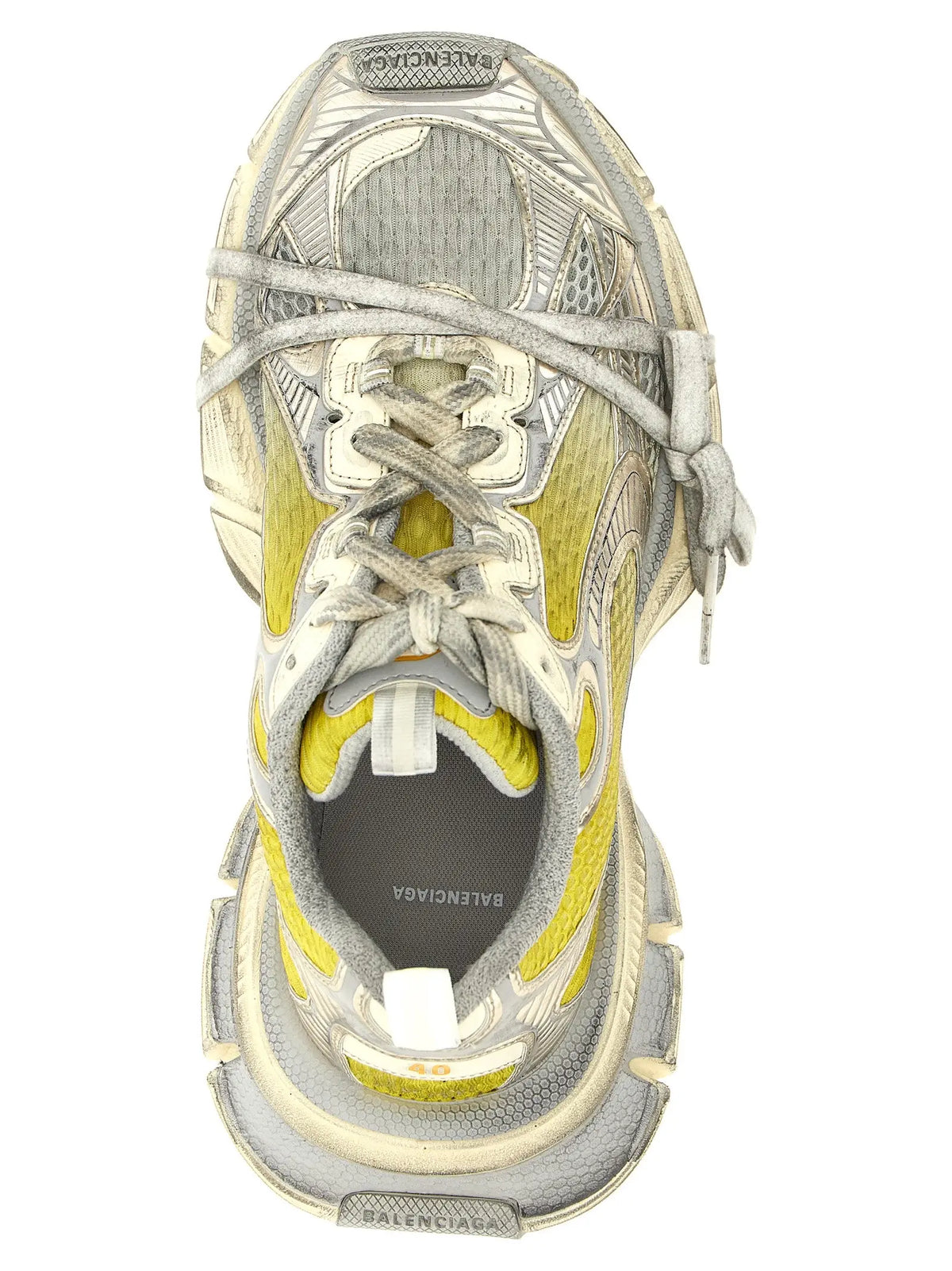 Balenciaga bicolor polyethylene sneakers chunky en couches métalliques argentées et jaunes avec mesh texturé et motifs géométriques