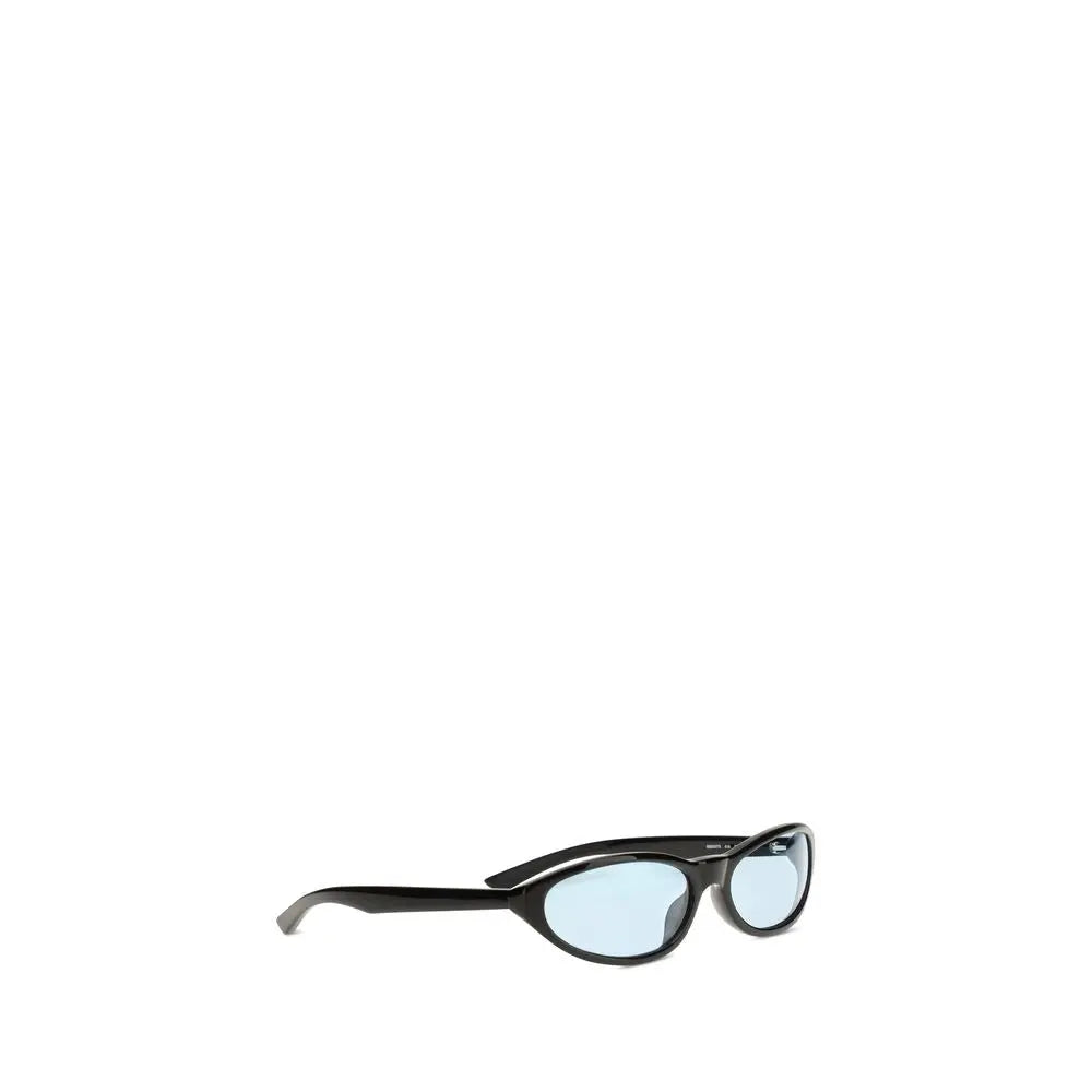 Balenciaga black acetate sunglasses with black frames and light blue tinted lenses