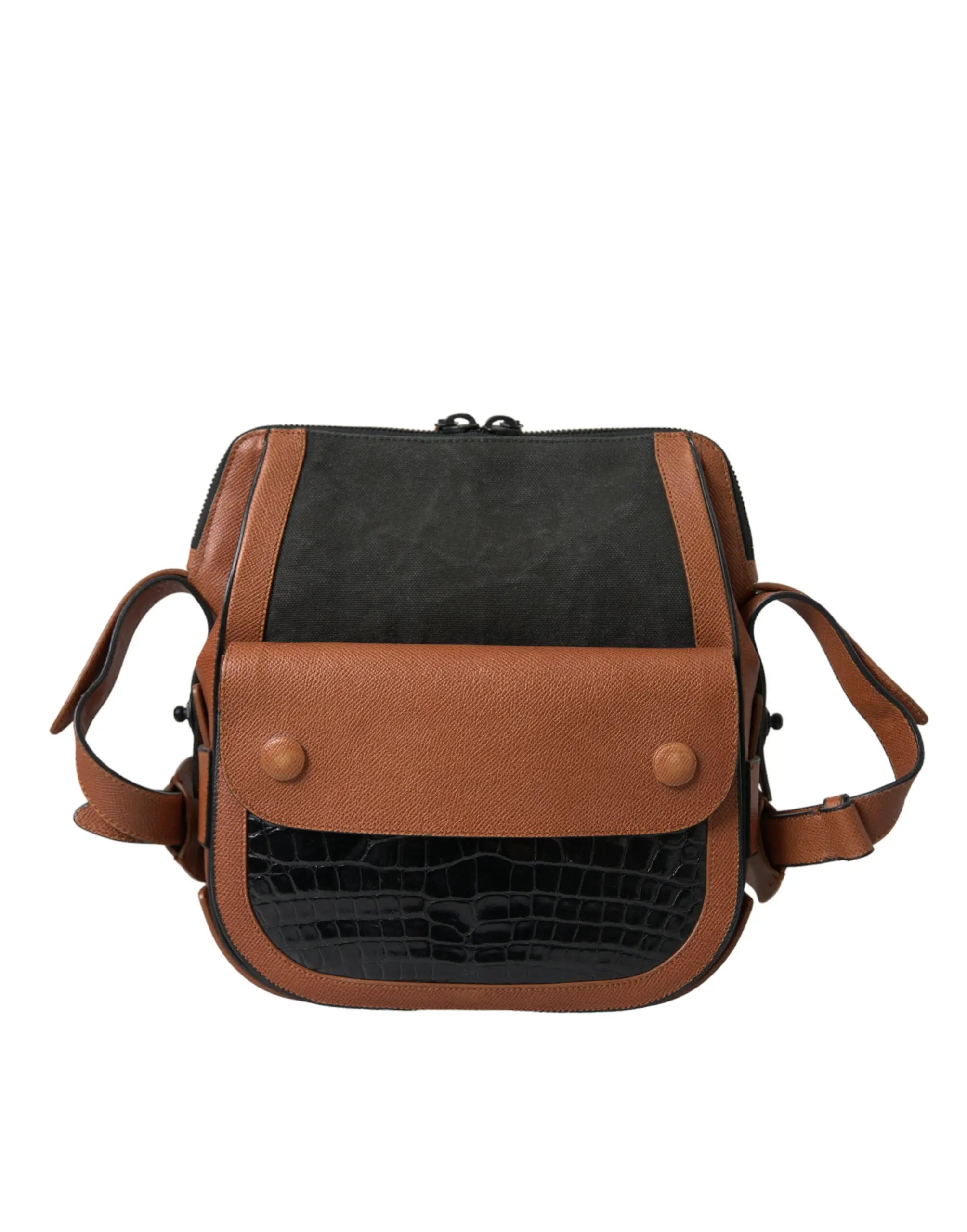 Sac bandoulière balenciaga en cuir exotique noir et marron avec panneaux texturés crocodile embossé et sangles marron clair