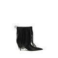 Bottes cheville balenciaga en cuir de veau noir bos taurus avec bout pointu talon haut et franges longues