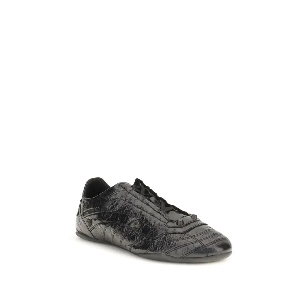 Balenciaga baskets athlétiques noires en cuir de veau gaufré crocodile avec finition brillante et design minimaliste