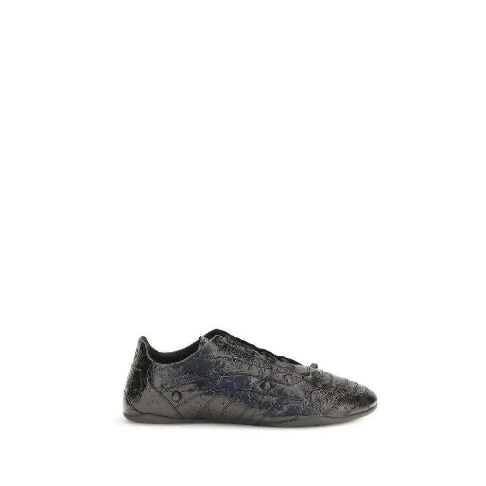 Balenciaga black calf leather bos taurus athletic sneakers in black patent leather with crocodile texture and metallic hardware