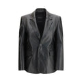 Blazer balenciaga noir en cuir de veau bos taurus avec finition brillante et épaules structurées