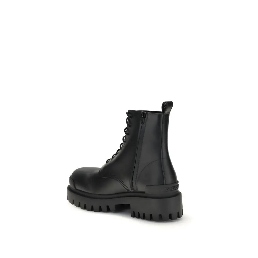 Bottes balenciaga bos taurus en cuir de veau noir avec semelle en caoutchouc épaisse et lacets